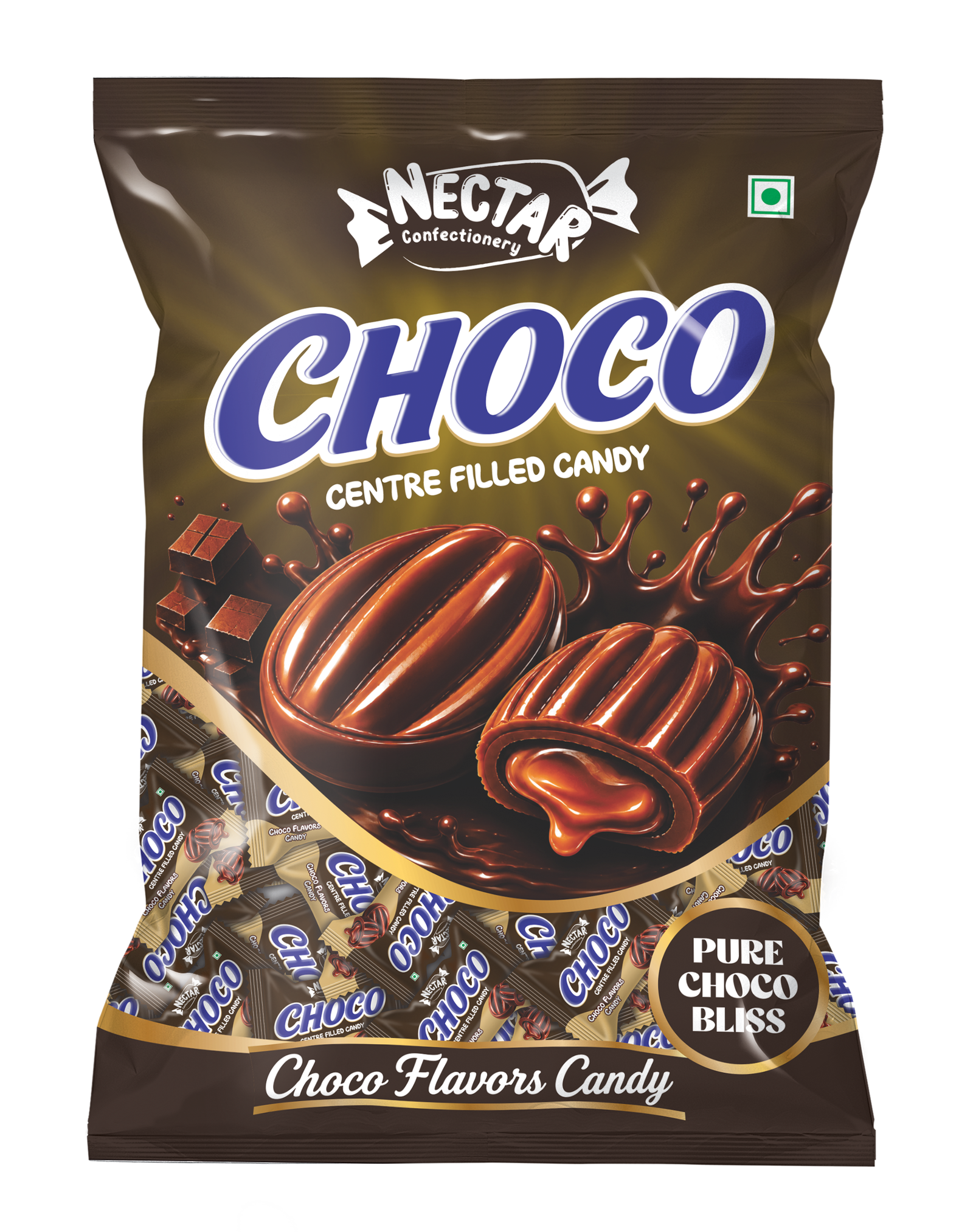Nector Choco Center Filled Candy Pouch (50 Pcs) Front View