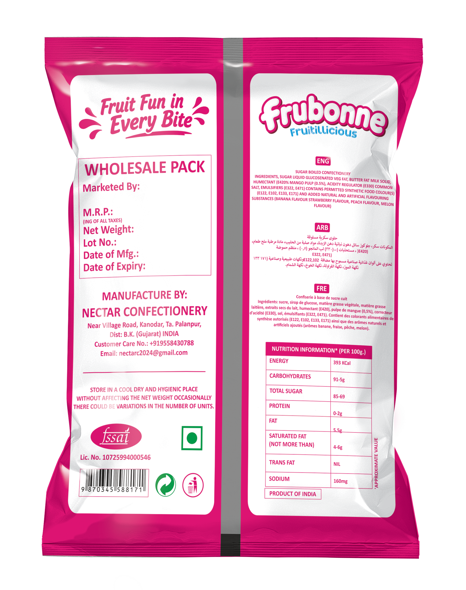 Nector Frubonne Fruitillicious Candy Pouch (50 Pcs) Backside View