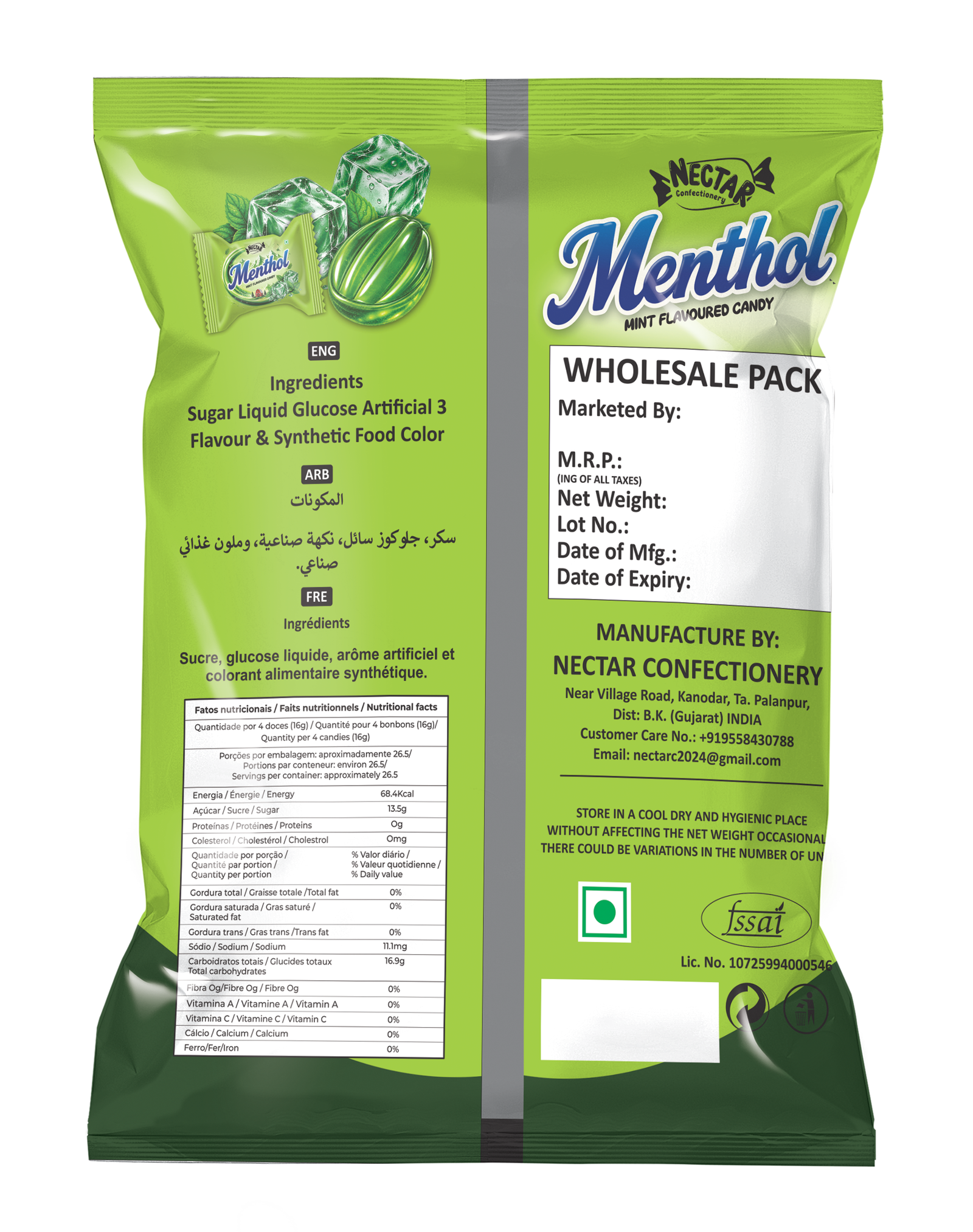 Nector Menthol Cooling Mint Drops (100 Candies) Backside View