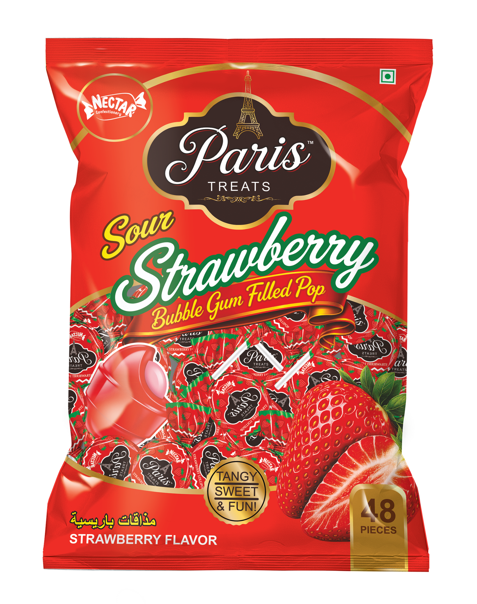 Nector Paris Treats Sour Strawberry Lollipop (50 Pcs)