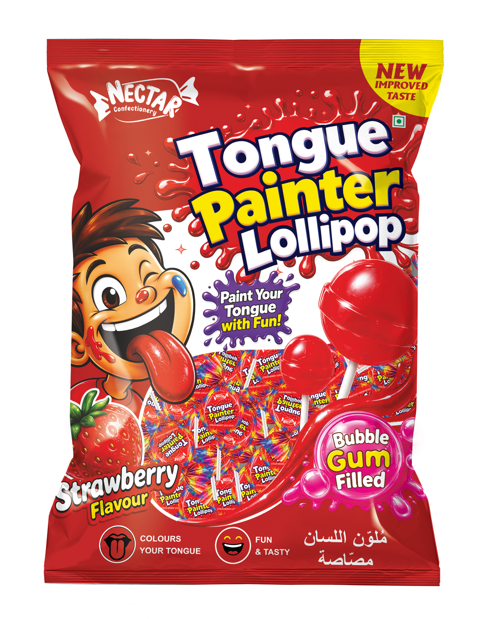 Nector Tongue Painter Magic Strawberry Lollipop (50 Pcs) Front View